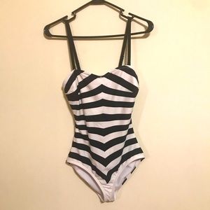 Barbie x Unique Vintage Striped One Piece Swimsuit size S NWOT